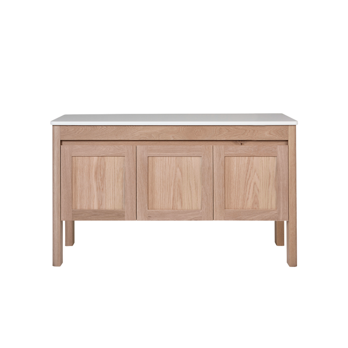 Freestanding timber bathroom vanity with three doors