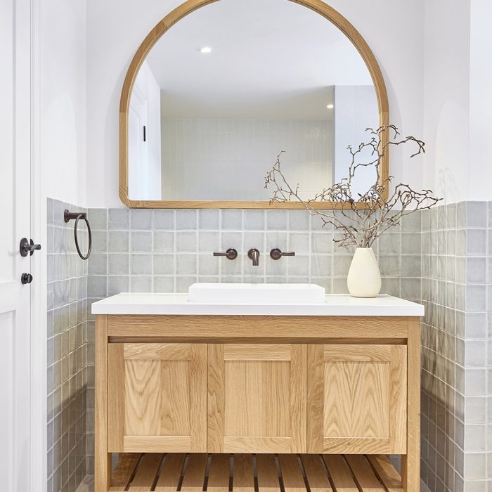 Freo freestanding vanity with Alura Arch mirror
