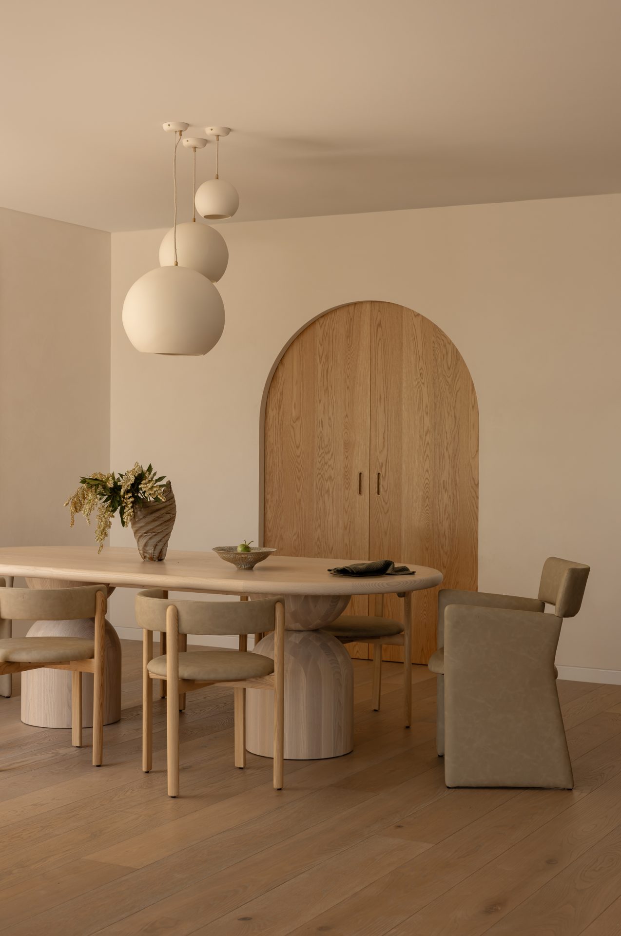 Closed internal timber door with arch