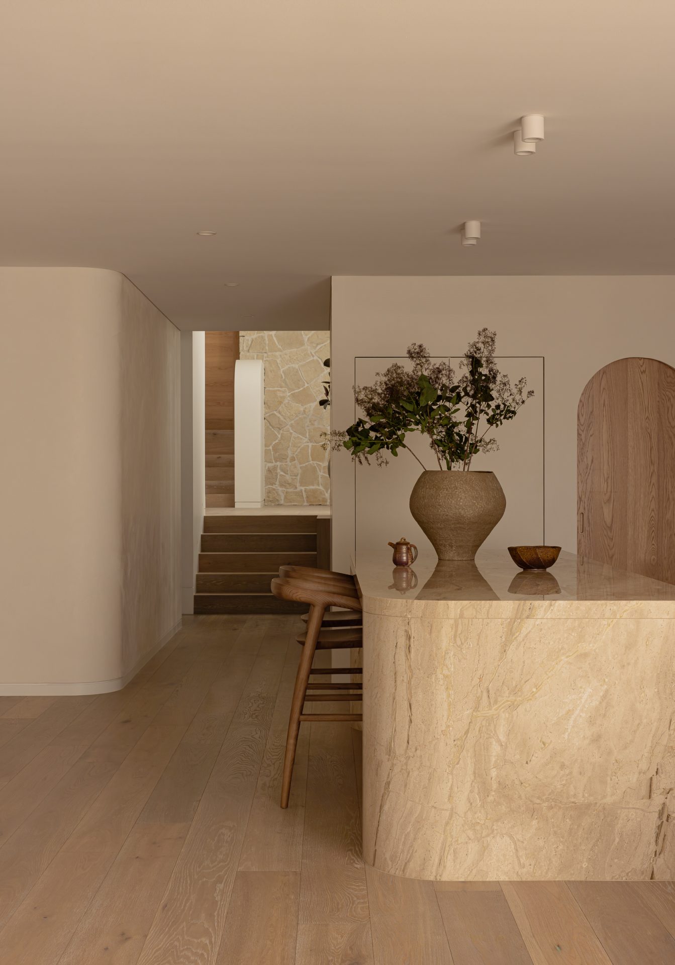 Details of the kitchen space with internal door in the background